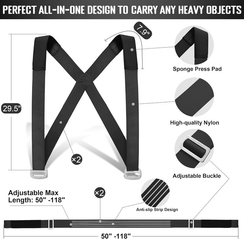 MOZETO Anti-Slip Lifting Straps, 2-Person Shoulder Lifting System for Moving Furniture, Appliances, Mattresses, Heavy Objects up to 800lbs - Image 3